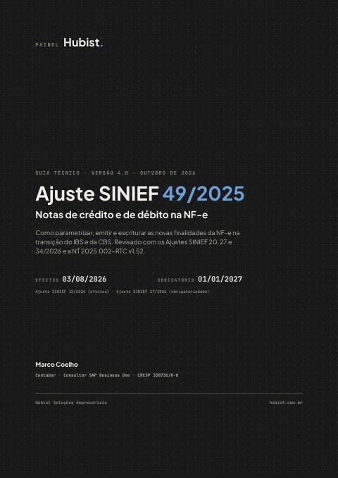 Capa: Guia do Ajuste SINIEF 49/2025: notas de crédito e de débito na NF-e